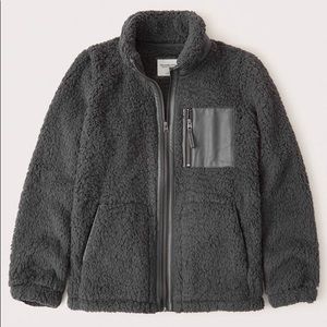 Abercrombie Leather Trim Sherpa Fleece Jacket